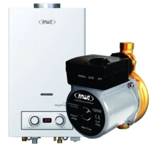 CALEFÓN ANWO 10 L/M HITECH HYDRO 20 TIRO NATURAL LPG + BOMBA PRESURIZADORA BBAPRESANWO-9/26