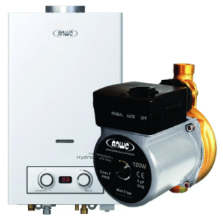CALEFÓN ANWO 8 L/M HITECH HYDRO 16 TIRO NATURAL LPG + BOMBA PRESURIZADORA BBAPRESANWO-9/26