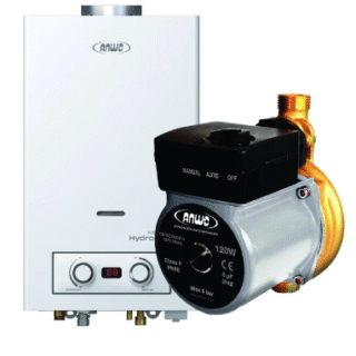 CALEFÓN ANWO 11 L/M HITECH HYDRO 22 TIRO NATURAL NG + BOMBA PRESURIZADORA BBAPRESANWO-9/26