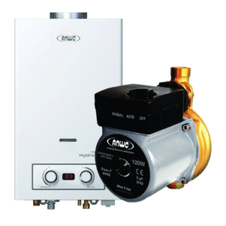 CALEFÓN ANWO 10 L/M HITECH HYDRO 20 TIRO NATURAL NG + BOMBA PRESURIZADORA BBAPRESANWO-9/26